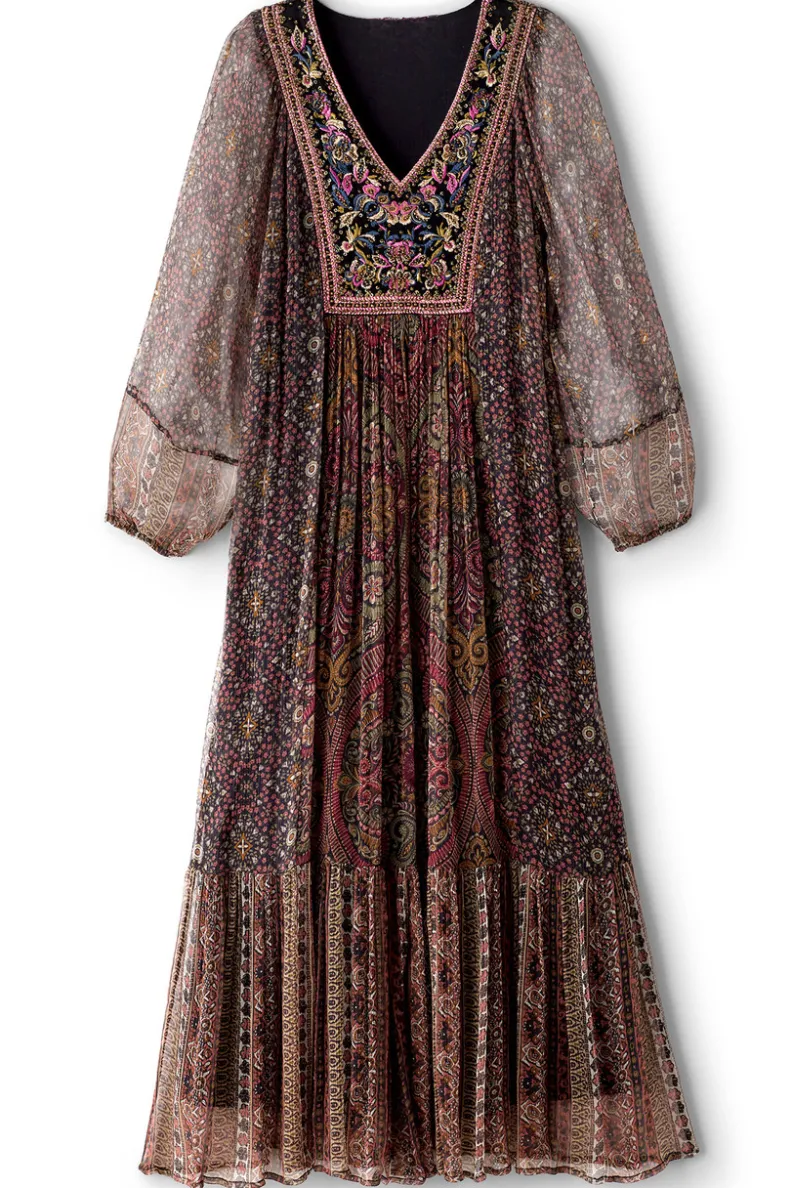 Vestidos Soft Surroundings | Vestido Largo con Estampado Zellige y Medallón Toscano - Diseño Bohemio Inspirado en la Artesanía Mediterránea