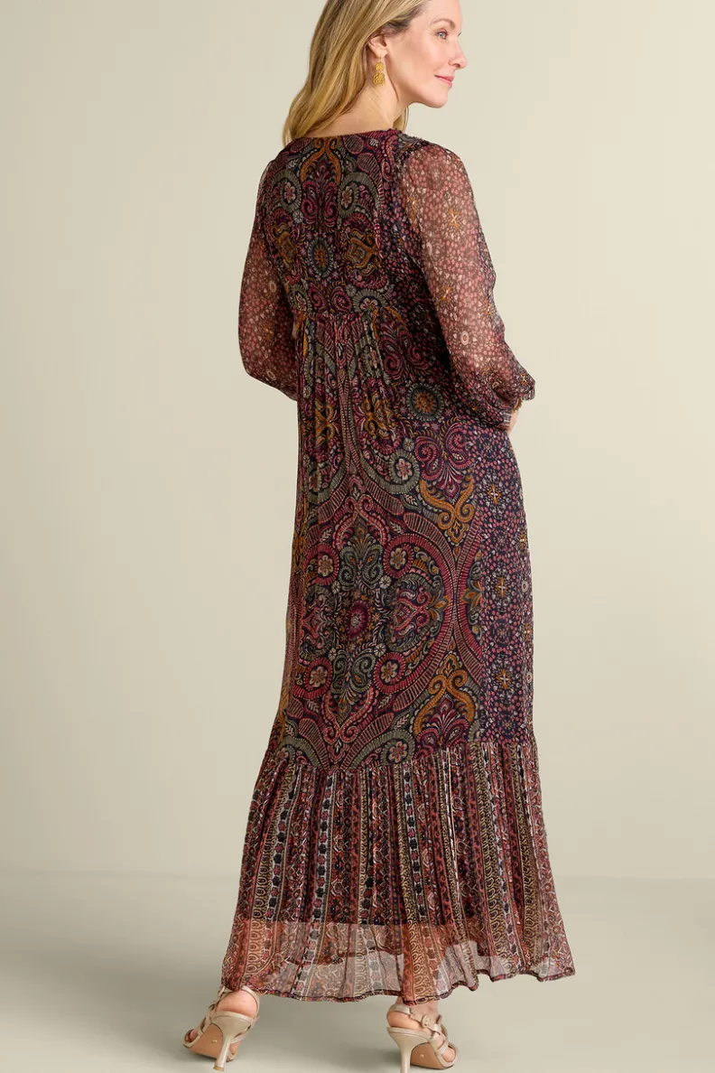 Vestidos Soft Surroundings | Vestido Largo con Estampado Zellige y Medallón Toscano - Diseño Bohemio Inspirado en la Artesanía Mediterránea