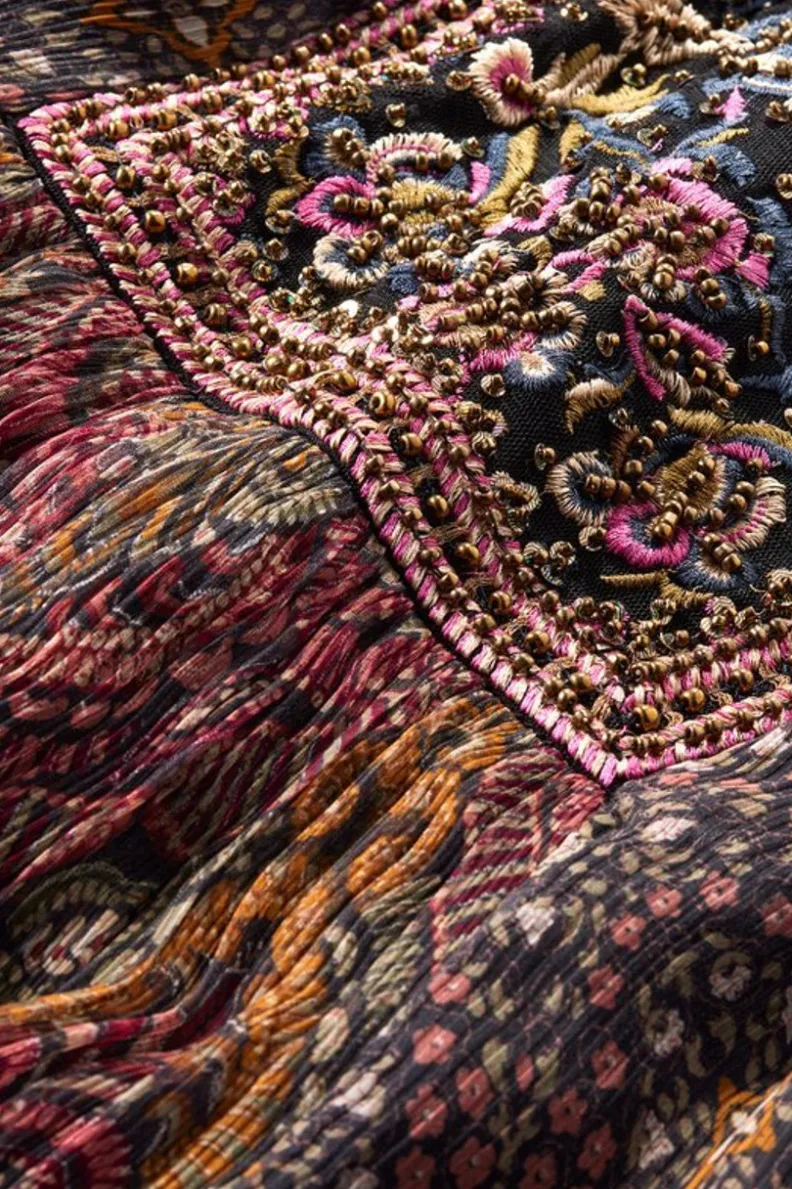Vestidos Soft Surroundings | Vestido Largo con Estampado Zellige y Medallón Toscano - Diseño Bohemio Inspirado en la Artesanía Mediterránea