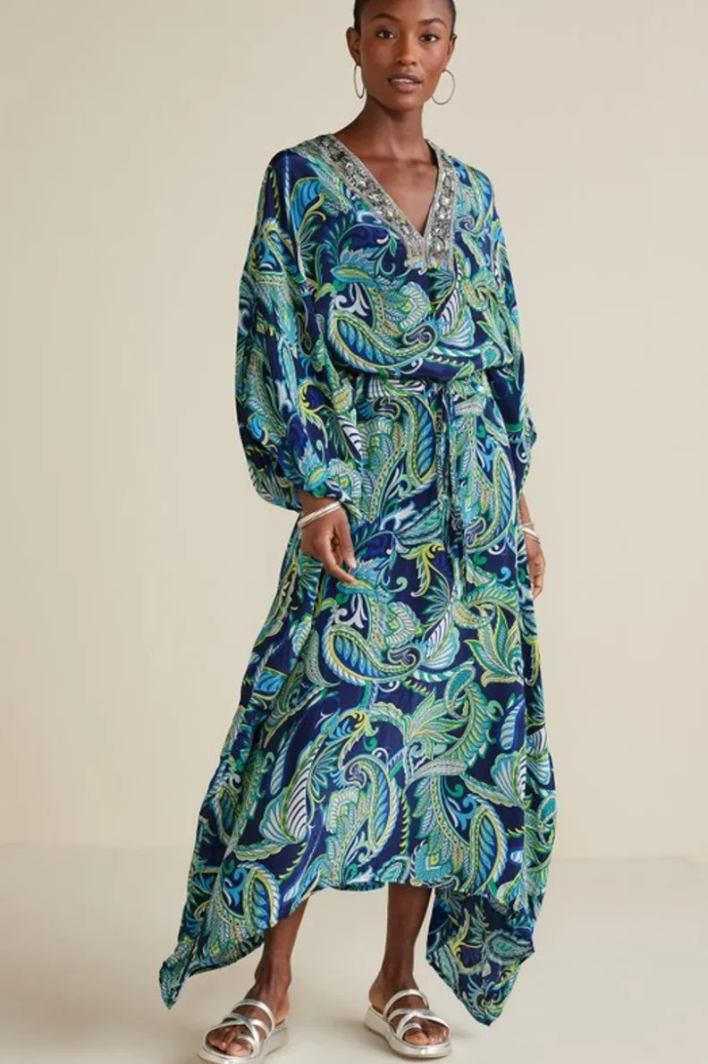 Túnica Zorica en Azul Costero - Estampado Paisley Brisa Marina | Colección Verano Soft Surroundings