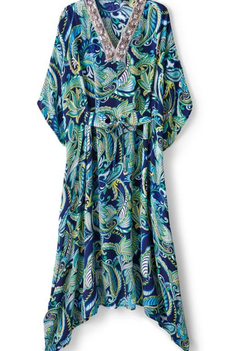 Túnica Zorica en Azul Costero - Estampado Paisley Brisa Marina | Colección Verano Soft Surroundings