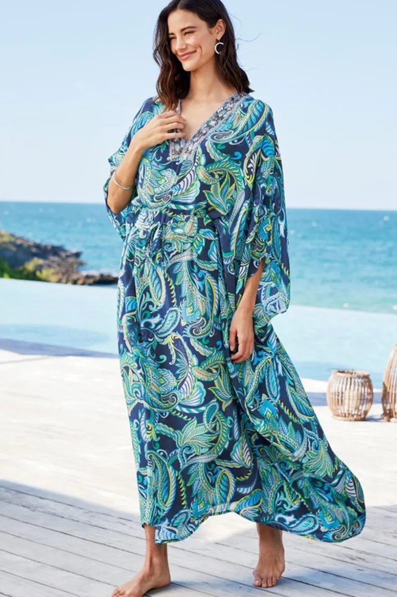 Túnica Zorica en Azul Costero - Estampado Paisley Brisa Marina | Colección Verano Soft Surroundings